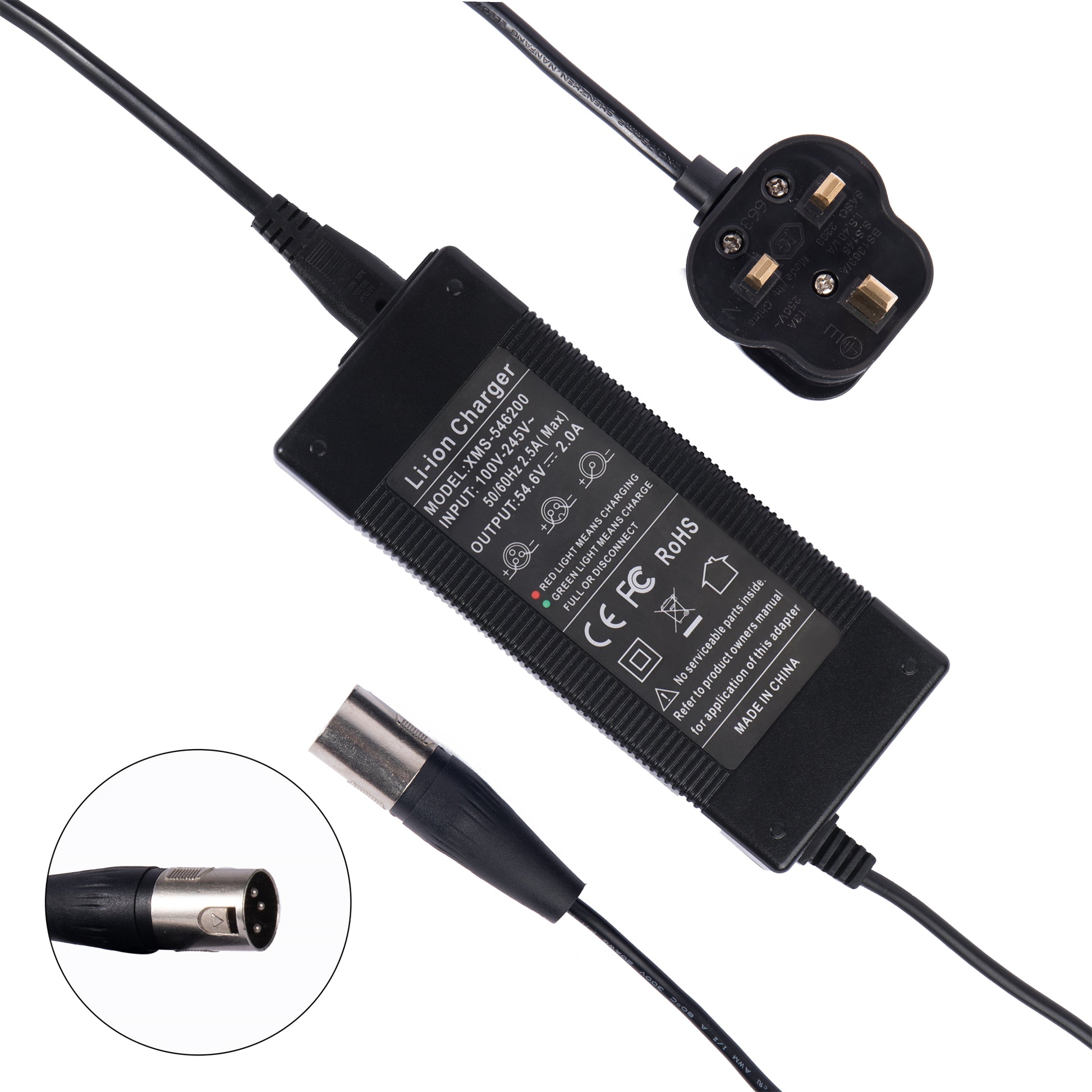 54.6V 2A Power Supply Adapter Charger for 48V Lithium Li-ion